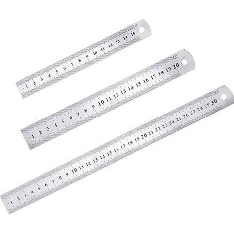 3 Pcs Acier inoxydable Règle précision Métal Droite Règle en Kit 15 cm(6''), 20cm(8''),30cm(12'') Argent Réglet en Inox (1/4)