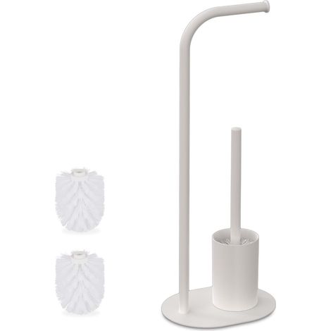 Serviteur WC, Non Fixe, Porte-Rouleau et Porte-Brosse, H x L x P : 64,5 x 23 x 17 cm, Blanc (1/5)