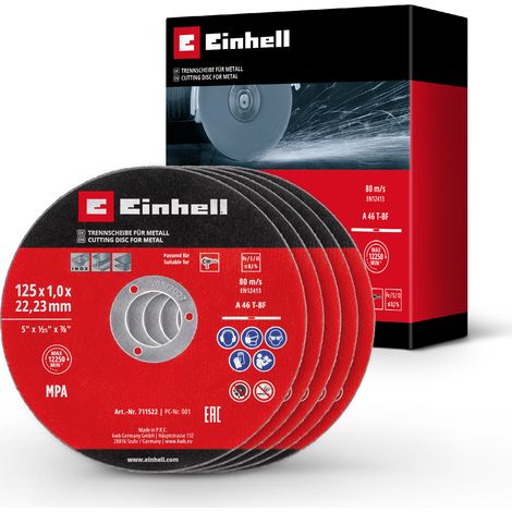Einhell Set Lot de 5 disques à tronçonner Ø125mm  pour le métal (épaisseur 1 mm, certifié MPA, pour meuleuses d'angle) (1/3)