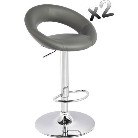 Lot de 2 tabourets de bar en acier chromé coloris gris Eclipse, Dim : Hauteur réglable de 78 à 105 cm -PEGANE-