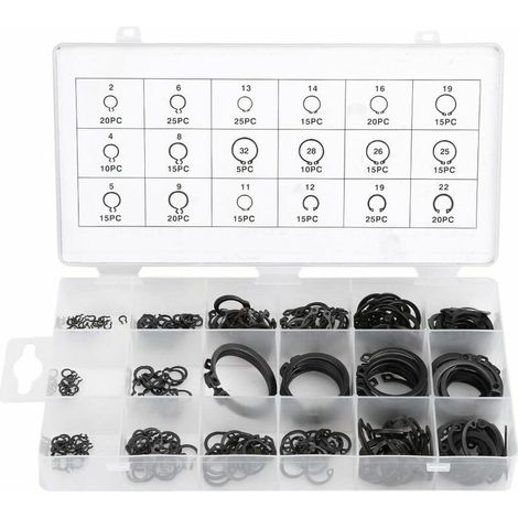 300-teiliges E-Clip-Sprengring-Shop-Sortiment, schwarzes Sicherungsring-Kit, Sortiment externer Sicherungsringe, 2 mm bis 32 mm (1/4)