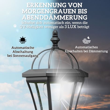 Lot solaire extérieur 2 pièces, lampadaire de chemin résistant aux intempéries 129 cm, avec LED, éclairage 6 heures, IP44, noir (1/5)