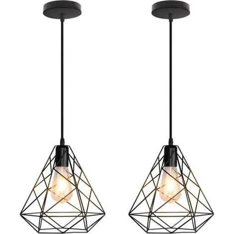 U-DO LOT DE 2 Suspension Filaire Vintage E27 25CM Lustre Cage en Fer Noir Industriel Ajustable Lampe éclairage de Salon (1/4)