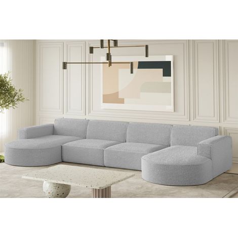 Wohnlandschaft U-Form Sofa PALMA XL in Stoff Ascot Toffee