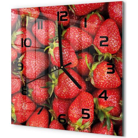 Horloge Murale Carrée Chambre Bureau Verre Silencieuse Design Moderne Élégant Fraises 30x30 cm (1/5)