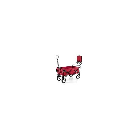 COSTWAY Carrello da Spiaggia Pieghevole 82L/100KG, Carrelli da Campeggio con Maniglia Regolabile e Ruote Piroettanti a 360°, Carrello a Mano giardino per Tutti i Terreni, 2 Tasche a Rete (Rosso) (1/5)
