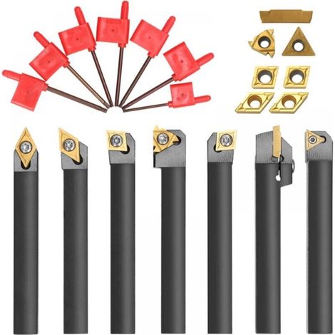 Drehwerkzeug, 7-teiliger Hartmetall-Werkzeughalter mit 16-mm-Schaft, 21-teiliges Drehwerkzeughalter-Set, DIY-Drehbank-Bohrstangenhalterung aus Metallstahl (1/4)