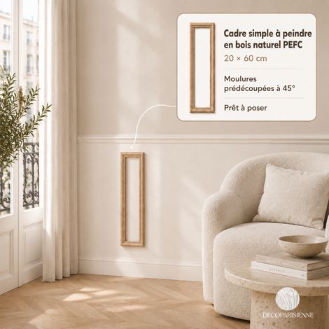Moulure Murale Bois Brut - Style Parisien - 20 x 60 cm - Cadre Moulure Decoratif - Bois Naturel - a Peindre (1/5)
