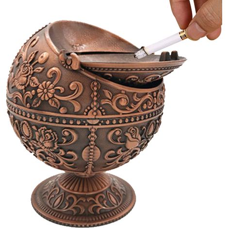 cenicero de aleación de zinc, tapa resistente al viento, diseño vintage en 3D, eliminador de olores, para uso interior y exterior. (1/5)