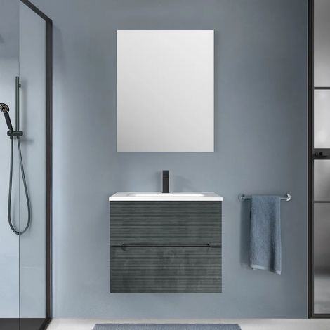 Mobile bagno sospeso 60 lava cannettato 2 cassetti lavabo e specchio Rigo (1/5)