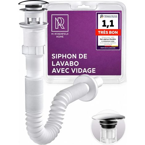 Siphon flexible pour lavabo - Bonde de vidange pop-up avec trop-plein - Protection contre les odeurs - Montage facile - Compatibilité universelle (1/5)