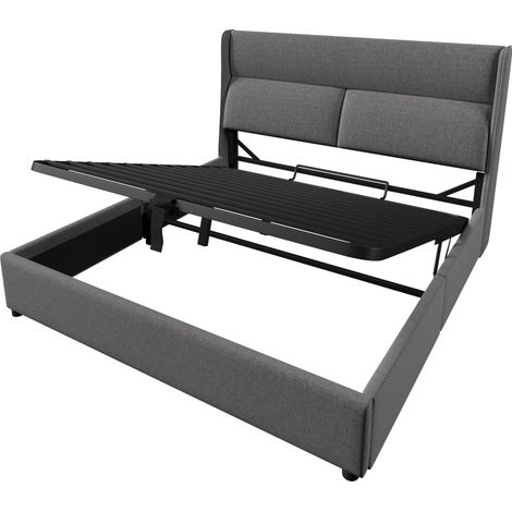 Cama doble tapizada 140x200 cm gris con cabecero ajustable y arcón hidráulico (1/5)