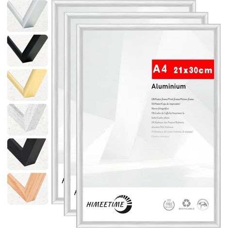 3x Bilderrahmen A4 21x30 cm Silber Metall Rahmen mit Acrylglas (1/5)