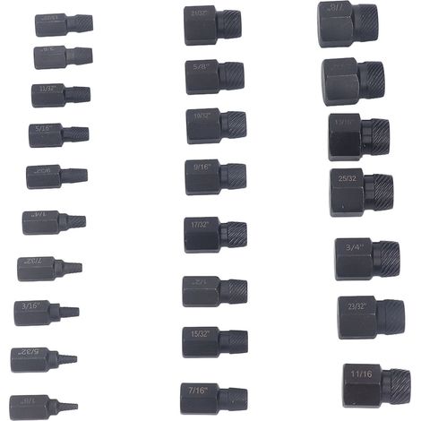 Set mit 25 abgebrochenen Schraubenausdrehern, Cr-Mo-Stahl, Sechskantkopf, zum Entfernen beschädigter Schrauben und Bolzen, Reparatur- und Wartungswerkzeug. (1/5)