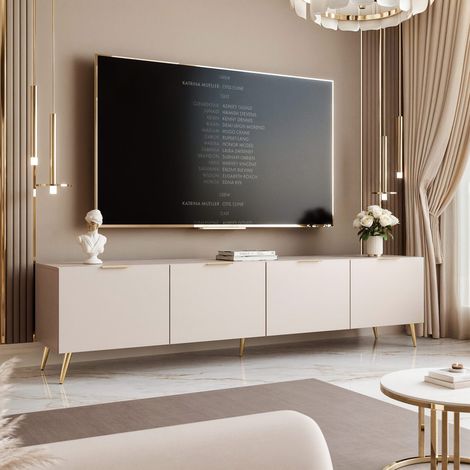 Meuble TV ANGEL - avec LED - 200x40x49 cm - 4 portes avec poignées - Cachemire (1/5)