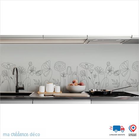Crédence : Fleurs et dessin 3 - Couleur Gris clair - Alu composite - 120 - 60 (1/3)