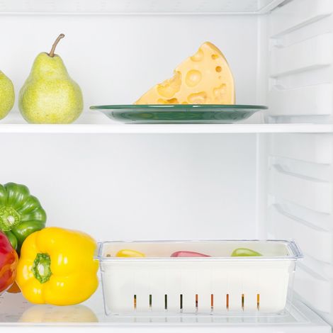 Kuhlschrank organizer mit herausnehmbarem abtropfkorb