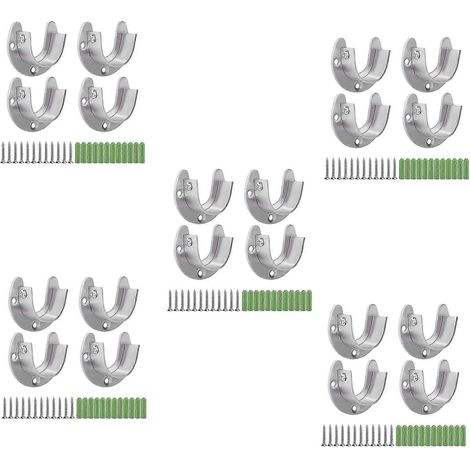 20 Stück Edelstahl-Hängestangenhalterungen, U-förmige Gardinenstangenhalterungen, runde Rohrhülsen mit Schrauben (25 mm) (1/5)