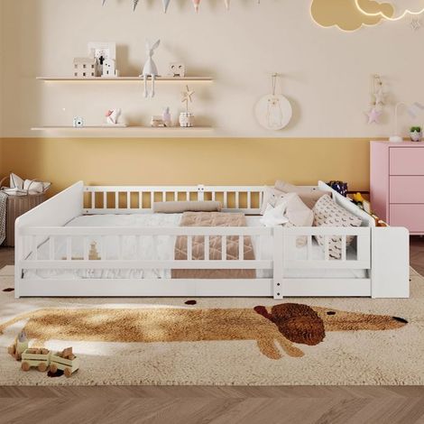 lit combine enfant 140x200, garde-corps sécurisé lit enfant, structure bois massif, rangement intégré, échelle sécurisée (1/5)