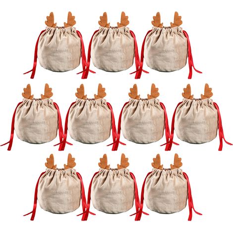Sac à cordon de Noël, sac cadeau en bois de cerf, pochette d'emballage pour décorations de Noël (1/5)