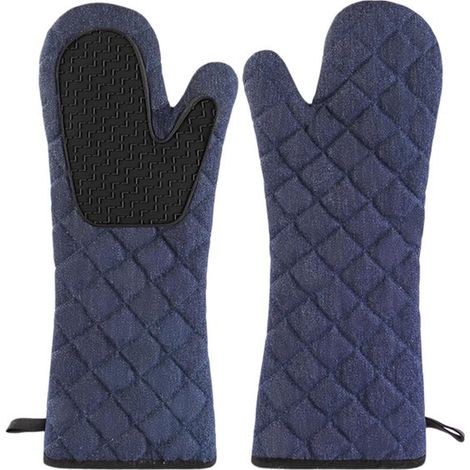 Set di 2 guanti da cucina extra lunghi (43 x 20 cm), resistenti al calore fino a 260 °C, con suola antiscivolo in silicone e fodera in cotone, ideali per microonde, cottura, ecc. (1/5)