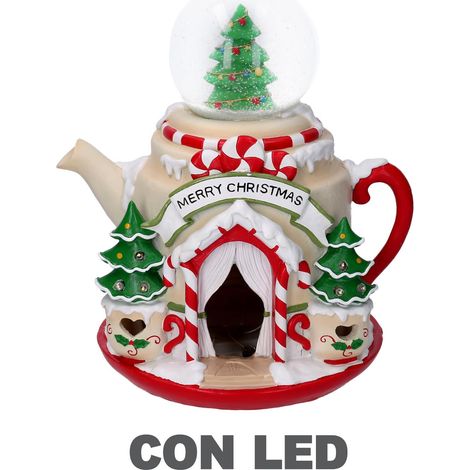 Teiera resina led con palla di vetro rosso cm25x22x28 (1/3)