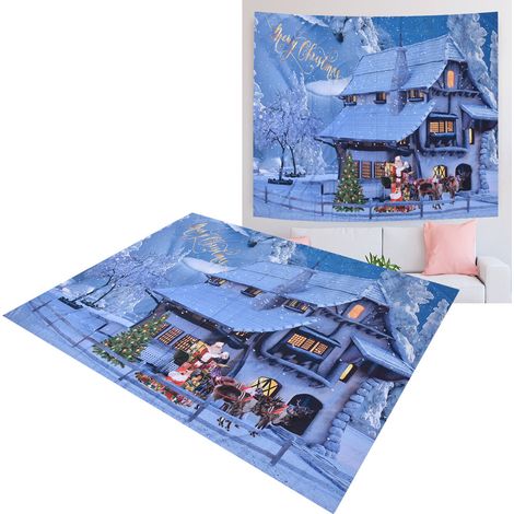 Weihnachtlicher Wandbehang, Weihnachtsmann, Rentier, Geschenklieferung, Wandteppich, Festtagsdekoration, Wohnaccessoires, 200 x 150 cm (1/5)