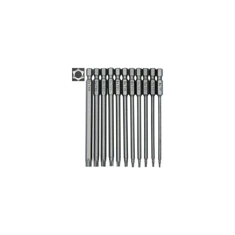 Jeu de 11 embouts longs Torx 100 mm – Tige hexagonale 1/4' – Tailles T6 à T40 – Acier allié S2 – Embouts magnétiques pour visseuses (1/5)