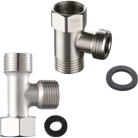 2 Pièces Inverseur 3 Voies, Vanne de Connecteur 3 Voies, Raccordement Adaptateur en Forme T 3/8" 1/2", Valve De Connexion à 3 voies Vanne Dérivation, pour Cuisine ou Salle de Bain (1/5)