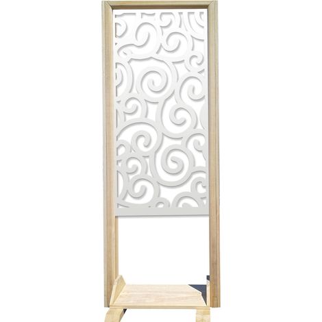 GHIRIGORI - Paravent modulable - 70x190 cm - en bois et PVC - Couleur : blanc