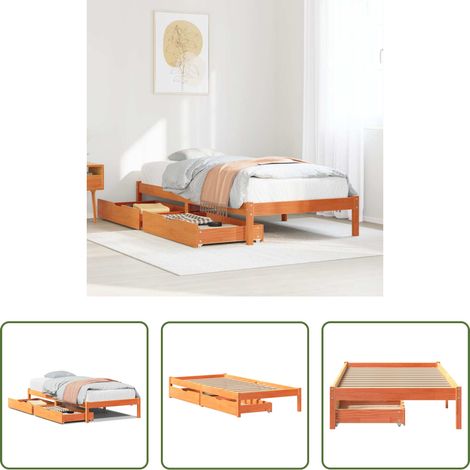 vidaXL Wachsbraun -  Massivholzbett ohne Matratze Wachsbraun 90x200 Kiefernholz (1/5)