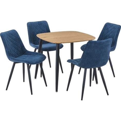 Aspen Light Oak Square Table & 4 Blue Fabric Chair Set - MDF/Metal - L54 x W53.5 x H85.5 cm