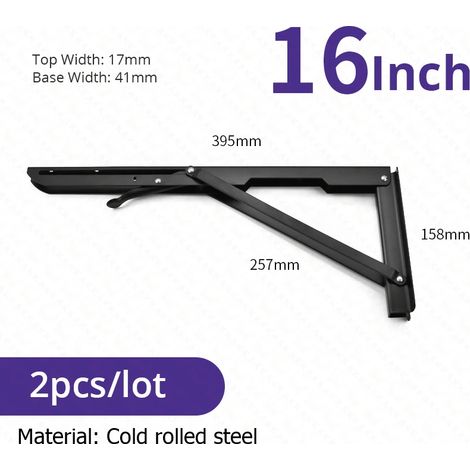 Supports d'étagère pliables (noirs, 40 cm) en 2 pièces, acier inoxydable, adaptés aux camping-cars, gain de place (1/5)