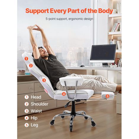 Chaise de Bureau en Cuir PU Fauteuil de Direction Ergonomique avec Soutien Lombaire Réglable et Repose-Pieds Siège de Bureau Charge… (1/5)