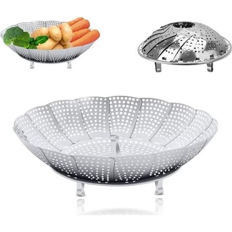 Vaporera plegable para verduras con cesta vaporera ajustable: una solución de cocina compacta y práctica para platos saludables (1/5)