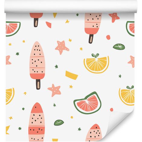 Papier peint d'été blanc, crème, corail et pêche pour salon et chambre 50x1000 (1/5)