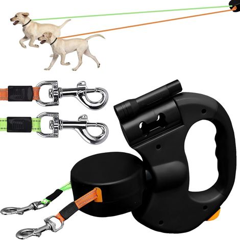 Correa Retráctil - Correa Doble para 2 Perros - 3 m - Rotación 360° Sin Enredos - Para Perros Medianos y Grandes - 1 Unidad (1/5)
