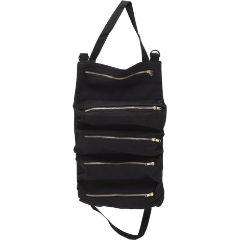 Trousses à outils enroulables grande capacité, 5 poches à fermeture éclair, sac de rangement portable pour voiture, maison et extérieur, noir