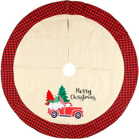 Jupe Sapin de Noël 105cm Tapis de Jupe de Sapin de Noël Jupe Arbre en Toile de Jute Jupe Arbre à Carreaux Rouge (c) (1/4)