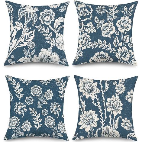 Housse Coussin 45x45 Bleu Marine Floral Minimaliste