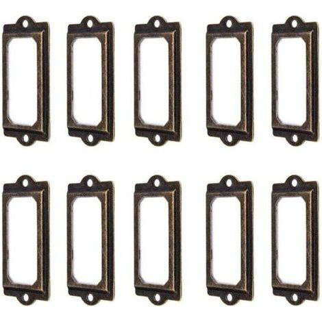 Lot de 50 porte-étiquettes en métal bronze vintage 60 x 17 mm – Fer robuste pour tiroirs, bibliothèques, armoires – Installation facile - 50Pcs (1/4)