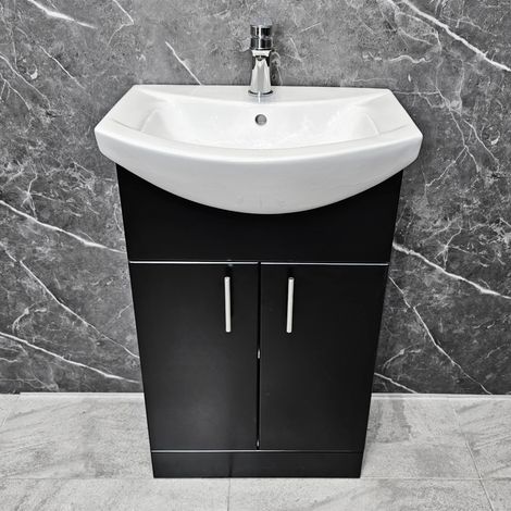Black Vanity Unit 550mm with Ceramic Basin with Chrome Handles Bathroom Sink, With Tap