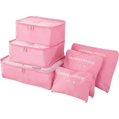 Ensemble de 6 cubes de rangement roses pour valises et vêtements, parfaits pour organiser vos affaires. (1/5)