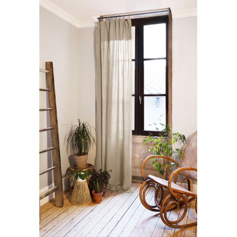 Rideau ajustable + 8 anneaux pince 140 x 300 cm – Gaze de coton GAÏA – Ficelle (1/5)