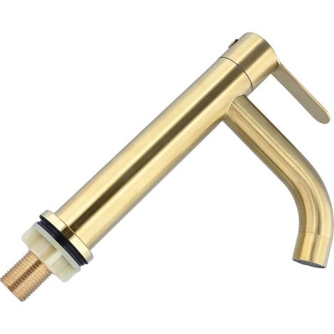 Einzelner Kaltwasserhahn aus gebürstetem Edelstahl SUS304 in Goldoptik für WC-Waschbecken, kleine Größe 180 x 115 x 80 mm (S) (1/5)