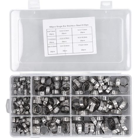 Rosvola Kit de colliers de serrage pour tuyaux de carburant, 180 pièces, accessoires de ligne d'injection en acier inoxydable, à une seule oreille (1/5)