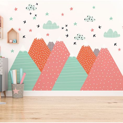 Stickers muraux enfants - Décoration chambre bébé - Autocollant Sticker mural géant enfant montagnes scandinaves LINDKA - 40x60cm (1/5)