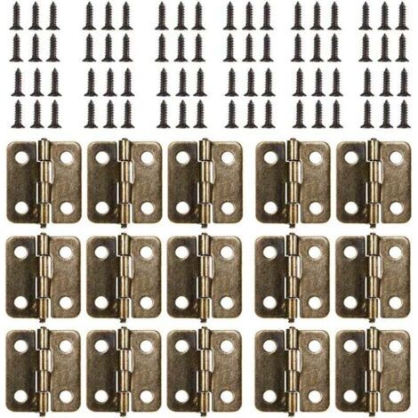QORVA-18 x 15 mm Charnière Plate, 50Pièces Mini Charnière Rétro en Bronze Antique, Durable et Robuste Charniere Porte avec 200 Vis pour Boîte Coffre à Bijoux Cabinet DIY Accessoires (Bronze)