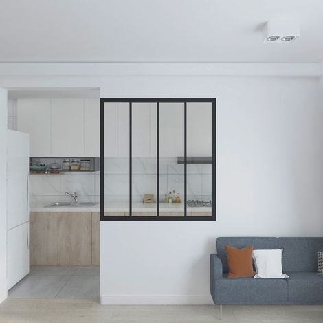 Schulte – Verrière d'intérieur 123 x 130 cm – 4 carreaux transparents – Cadre et profilés en acier noir RAL 9005 – Montage facile inclus