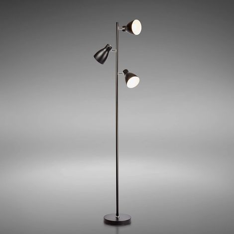 lampadaire LED vintage, lampe à pied design rétro, 3 spots orientables, ampoules E27 LED ou halogène, hauteur 166,5 cm, métal noir blanc (1/5)